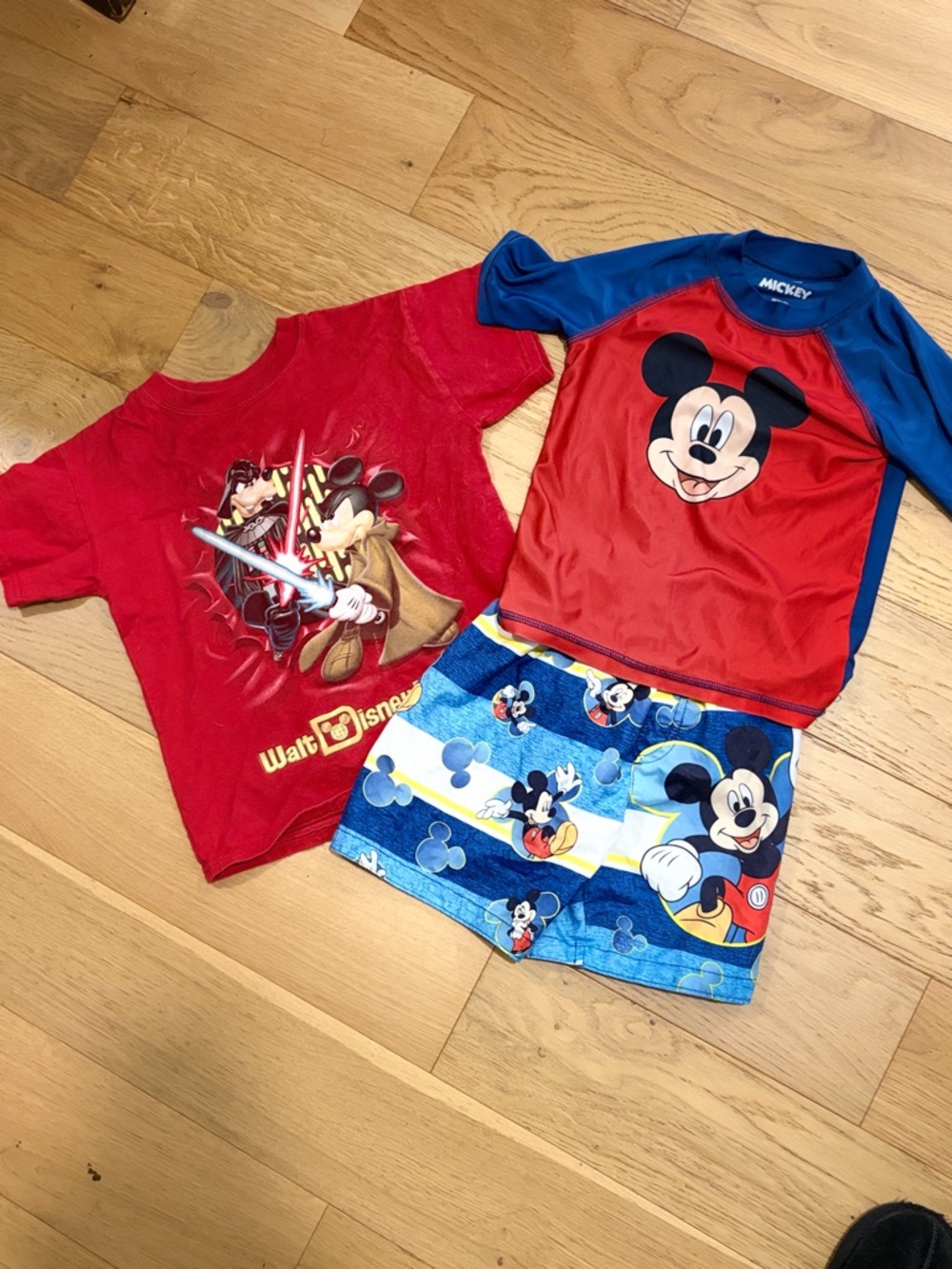 Boys 4T Disney Bundle Mickey Mouse Red & Blue Swim Set / Star Wars Tee